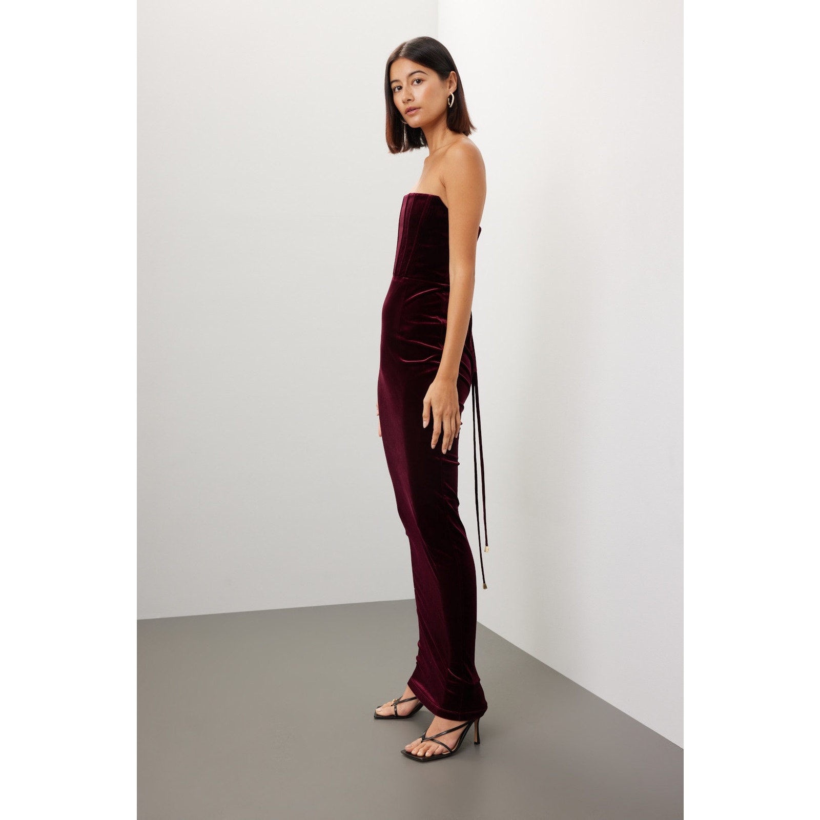 Bronx And Banco Burgandy Velvet Strapless Gown - Size Xl